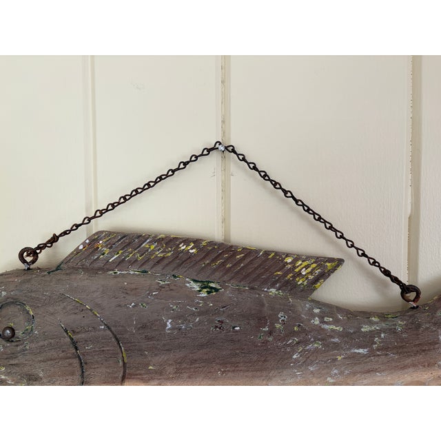 Brown Early 20th Century New England Folk Art Hand-Carved Wooden Fish Trade Sign For Sale - Image 8 of 12