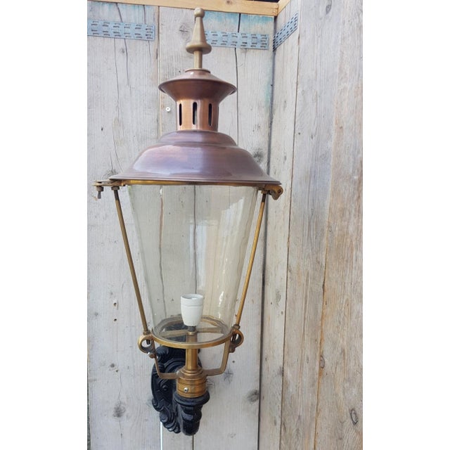 Round Cast Iron and Copper Wall Lantern For Sale - Image 3 of 6