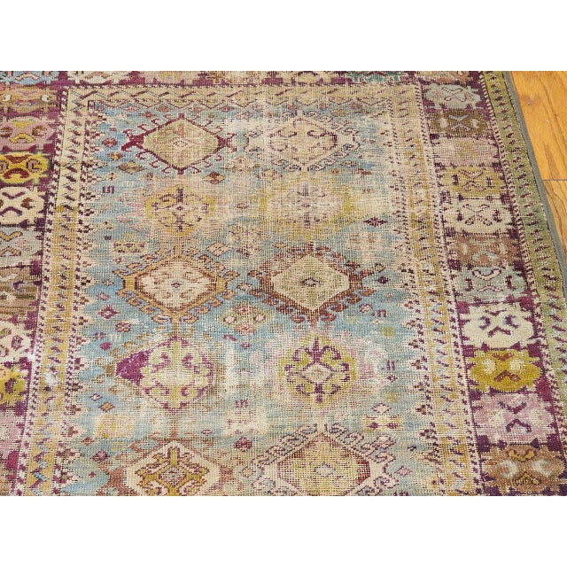 Turquoise Antique Caucasian Karabagh Rug, Geometric Design, Handwoven Wool, Turquoise & Red, 5' x 9' For Sale - Image 8 of 9