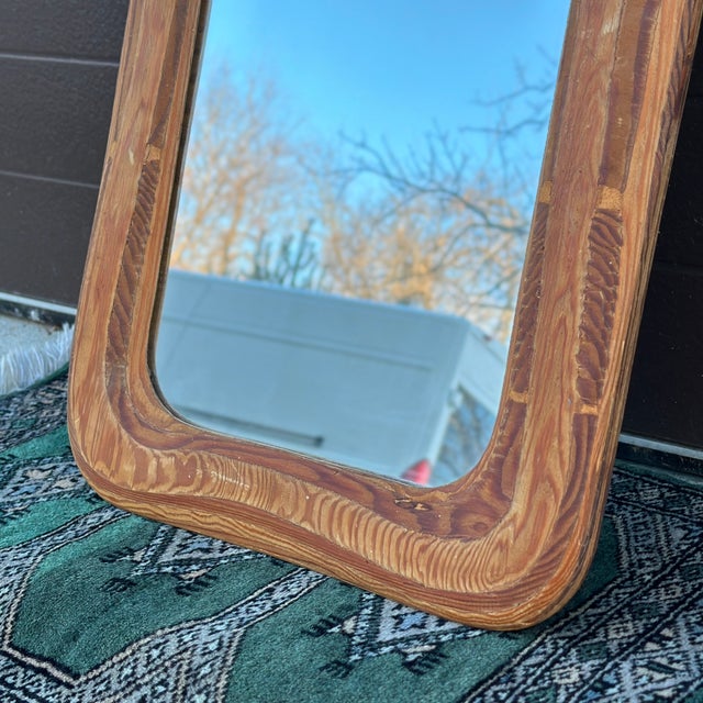 Mid-Century Rustic Sculpted Plywood Framed Wall Mirror For Sale In Philadelphia - Image 6 of 10