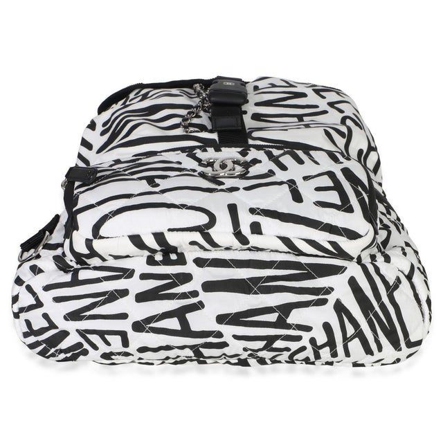 2010s White Black Nylon Printed Coco Neige Backpack For Sale - Image 5 of 8
