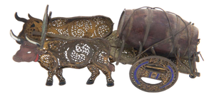 Miniature Yoke of Oxen in Gilded Silver with Filigree Mesh
