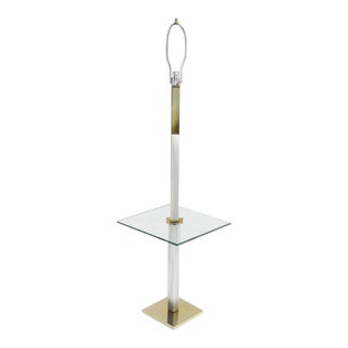 Chrome Brass Glass Table Floor Lamp Square Side Table For Sale