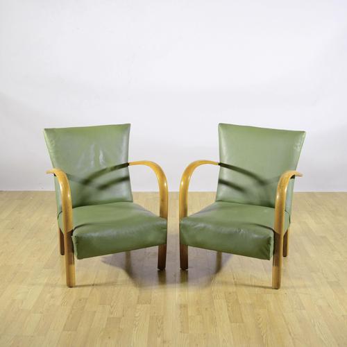 Art Deco Armchairs with Beech Armrests and Spring Padding in Green Skai, 1950s, Set of 2 For Sale - Image 9 of 9