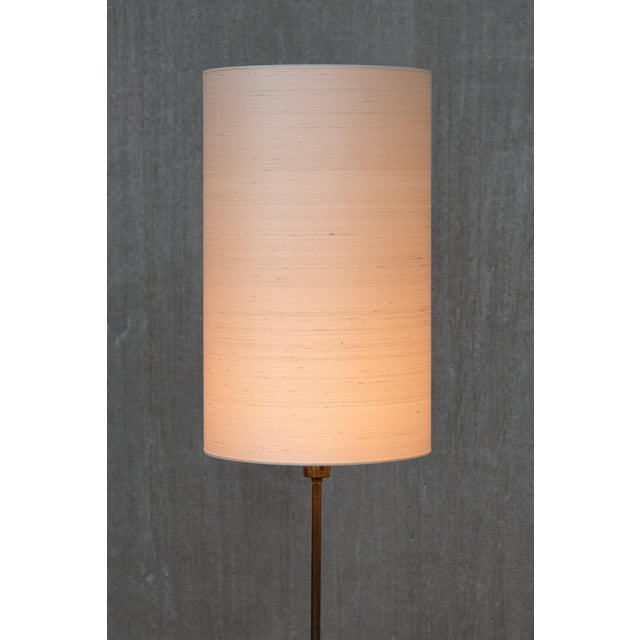 Metal Swedish Modern Floor Lamp in Brass and Cream Silk Shade from FMK Belysning, Sweden, 1950s For Sale - Image 7 of 10