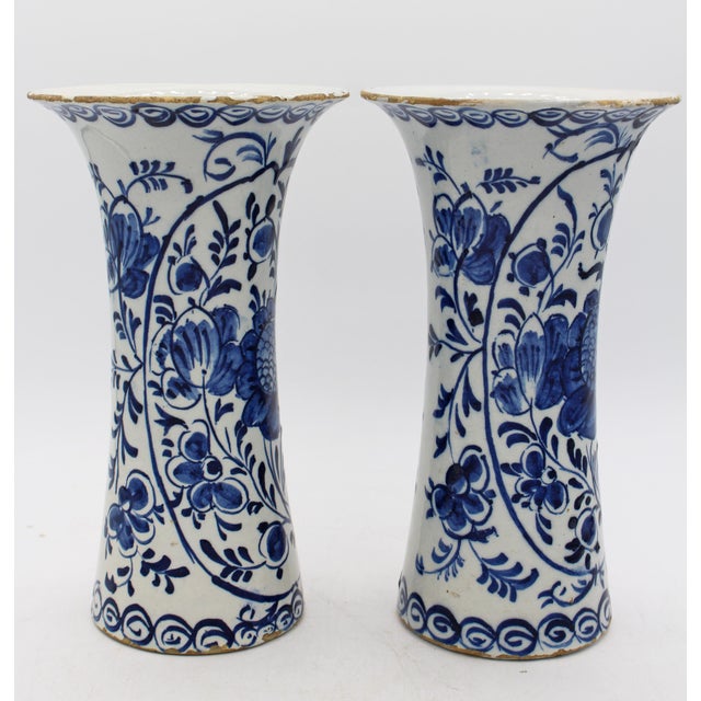Pair of C. 1800 Delft Blue and White Vases For Sale - Image 4 of 8