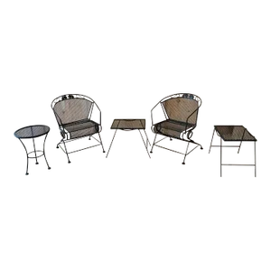 Mid Century Modern Woodard Briarwood Black Wrought Iron 5 Piece Patio Set