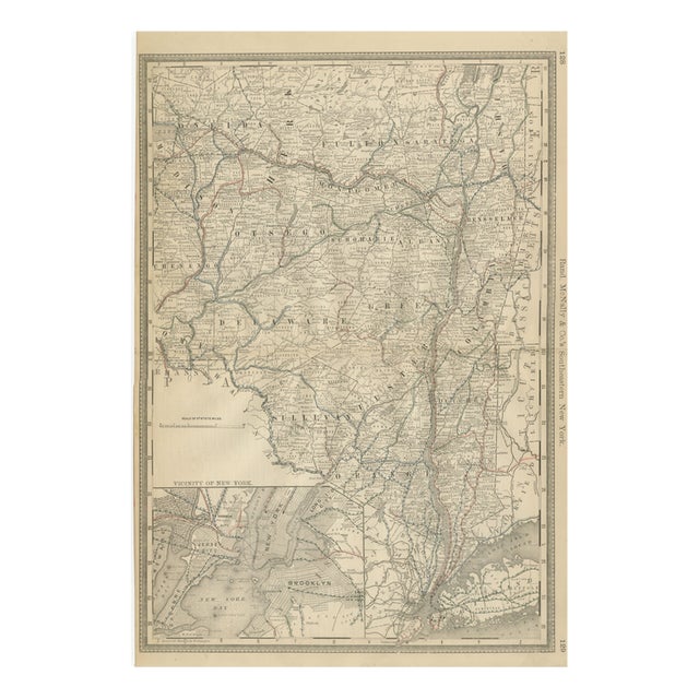 Antique Lithograph Map of Southeastern New York by Rand McNally, 1888 For Sale