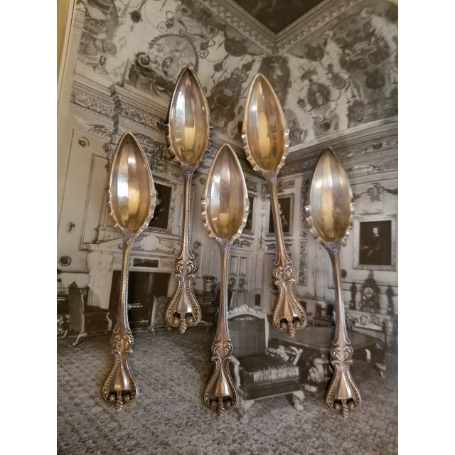 Traditional Five Antique Old Colonial Sterling Citrus Spoons For Sale - Image 3 of 11
