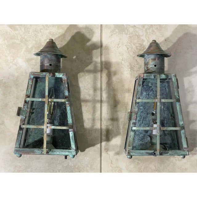 Funky pair of solid brass and copper wall lanterns. these sconces feature perfect for a coastal home, a craftsman...