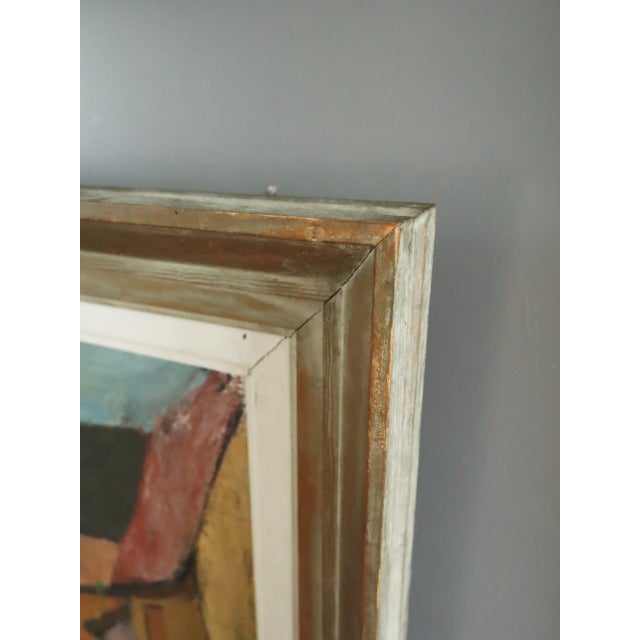 Mid-Century Modern 'Village Courtyard' Vintage Original Landscape Oil Painting, Framed For Sale - Image 6 of 14