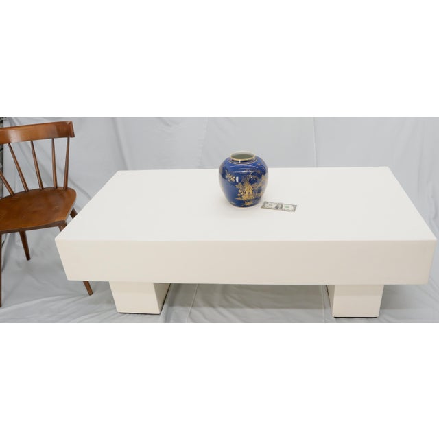 Mid Century Modern Double Pedestal Thick Cream Off-White Lacquer Enamel Coffee Table MINT!