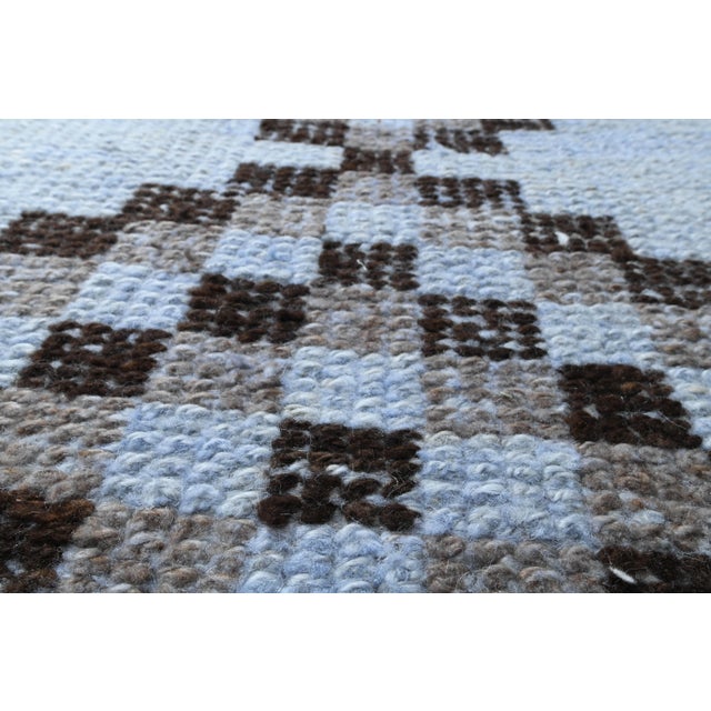 1970s Vintage Turkish Oushak Handmade Wool Cotton Blue Runner Rug For Sale In San Francisco - Image 6 of 11