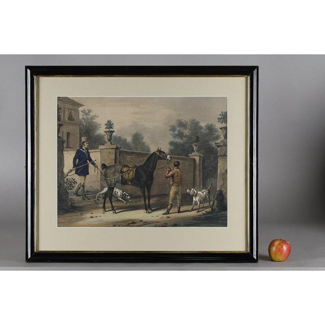 Carle Vernet, Hunting Scene, Colored Engravings Enhanced with Gouache, 1830, Set of 2 For Sale - Image 4 of 18