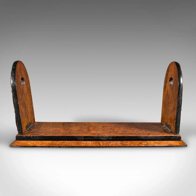 1850s Victorian Antique French Extending Book Slide, Burr Walnut, Brass, Library Rack For Sale - Image 4 of 11