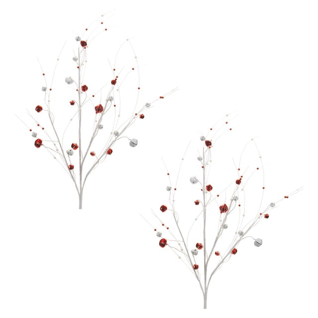 Rustic Glittered Sleigh Bell Berry Twig Spray (Set of 2) For Sale - Image 3 of 3
