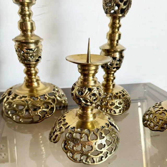 Metal Monumental Japanese James Mont Style Ascending Brass Candle Holders - Set of 4 For Sale - Image 7 of 10