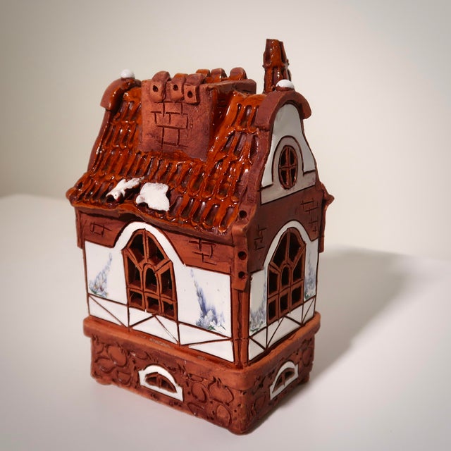Handmade Vintage Fairytale Style Ceramic Cottage Sculpture With Hand-Painted Accents For Sale - Image 9 of 15