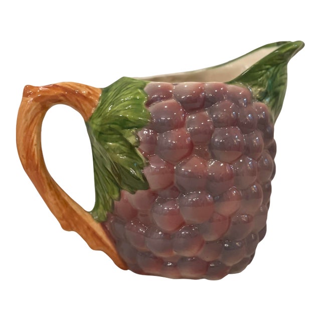 Vintage Italian Purple Grapes Majolica Style Pitcher For Sale