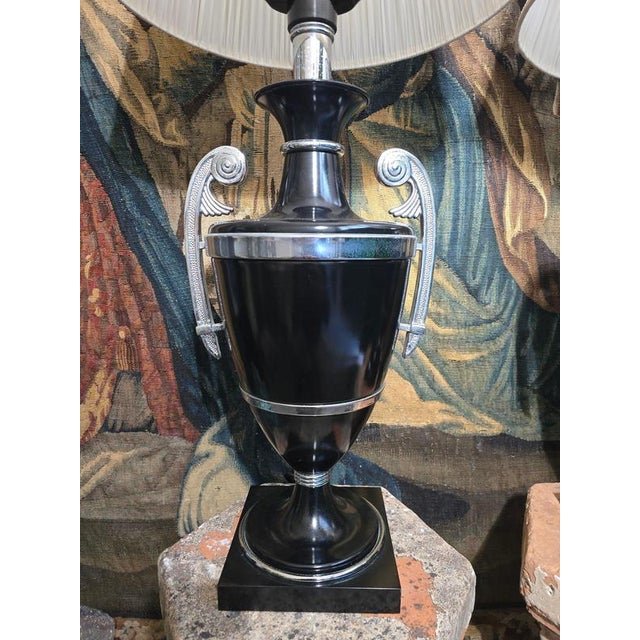 20th Century Art Deco Black Painted Metal Lamps with Chrome Handle, 1920, Set of 2 For Sale - Image 9 of 12