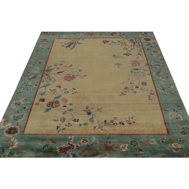 Art Deco Rug & Kilim Chinese Style Art Deco Rug in Gold with Multicolor Floral Patterns - 9'x12' For Sale - Image 3 of 8