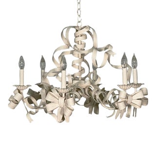 Tole Metal 6-Arm Ribbon Chandelier For Sale