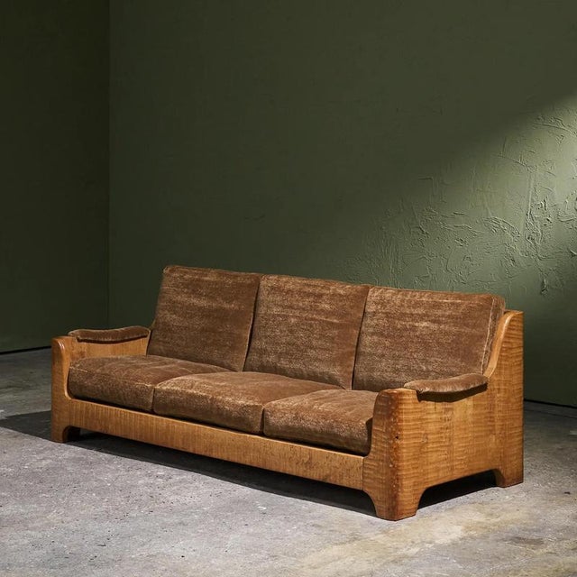 Vintage Three-Seater Sofa in Mohair and Oak, Belgium, 1940s For Sale - Image 6 of 16