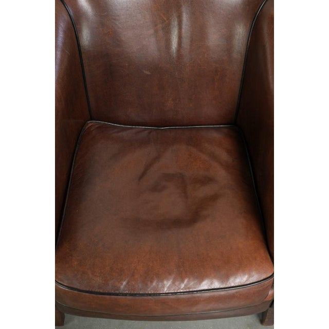 Sheepskin Armchair in a Deep Brown Color Finished with Black Piping For Sale - Image 6 of 13