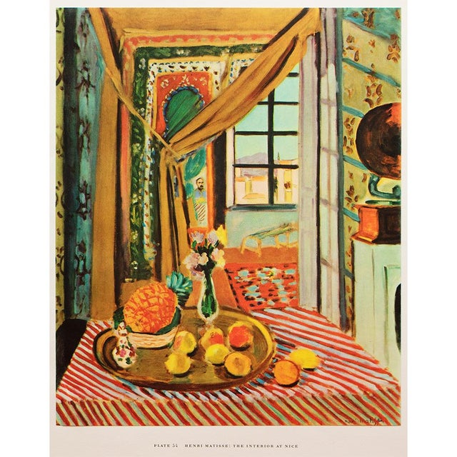 A rare period vintage full-color print of oil painting "The Interior at Nice" by Henri Matisse from a First Edition art...