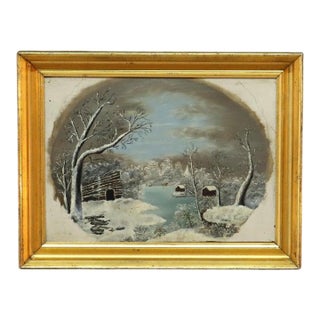 Antique Oil on Board Winter Landscape in First Finish Frame C1870 For Sale