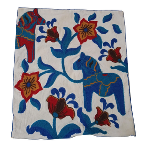 Swedish Dala Horse Embroidered Pillow Cover