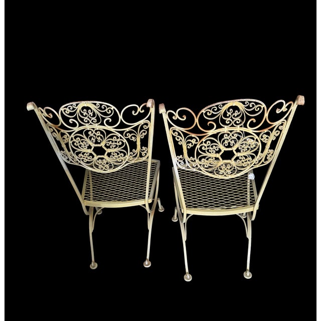 Light Yellow Vintage Woodard Andalusian Wrought Iron Patio Dining Chairs - Set of 6 For Sale - Image 8 of 9