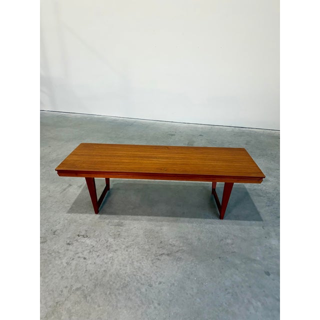 1960s Large Mid Century Modern Danish Teak Bench With Pull Out Tray For Sale - Image 5 of 12