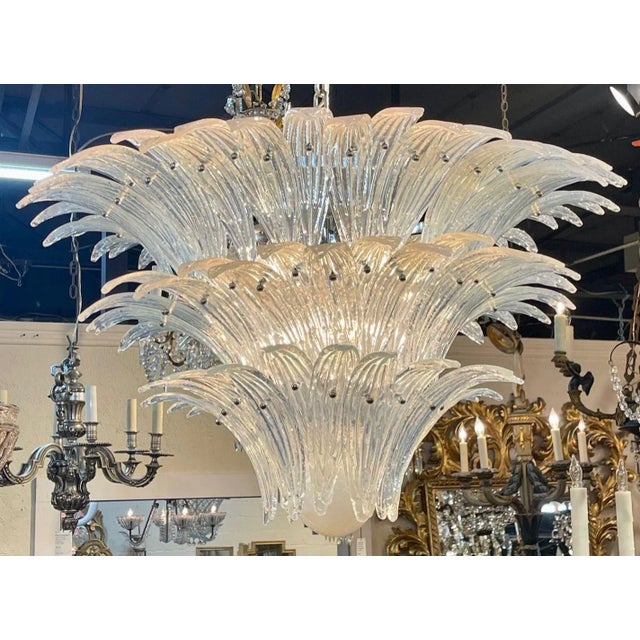 Modern Murano Glass Palm Form Chandelier in Opalescent Glass For Sale - Image 9 of 9