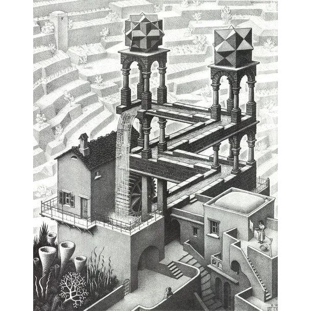 Artist: M.C. Escher Title: Waterfall Year: Unknown Signed: No Medium: Offset Lithograph Paper Size: 25.75 x 21.75 inches (...