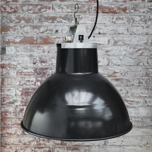 Vintage Industrial Black Enamel Pendant Light by Mazda, France For Sale - Image 4 of 6
