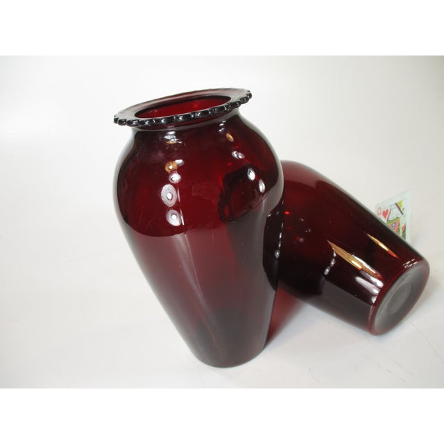 Glass Pair Vintage Red Glass Vases For Sale - Image 7 of 18