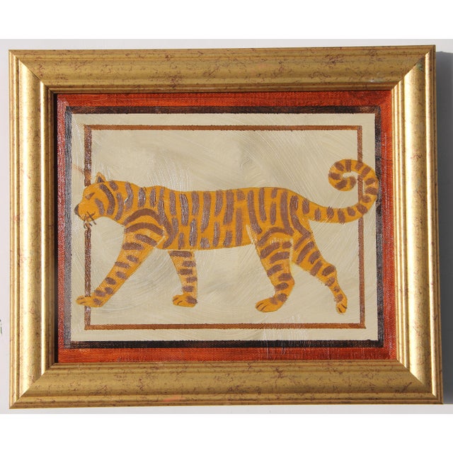 An elegant tiger silhouette and border in shades of burnt orange, beige, burnt umber. Safari, Minimalism , Folk Art,...