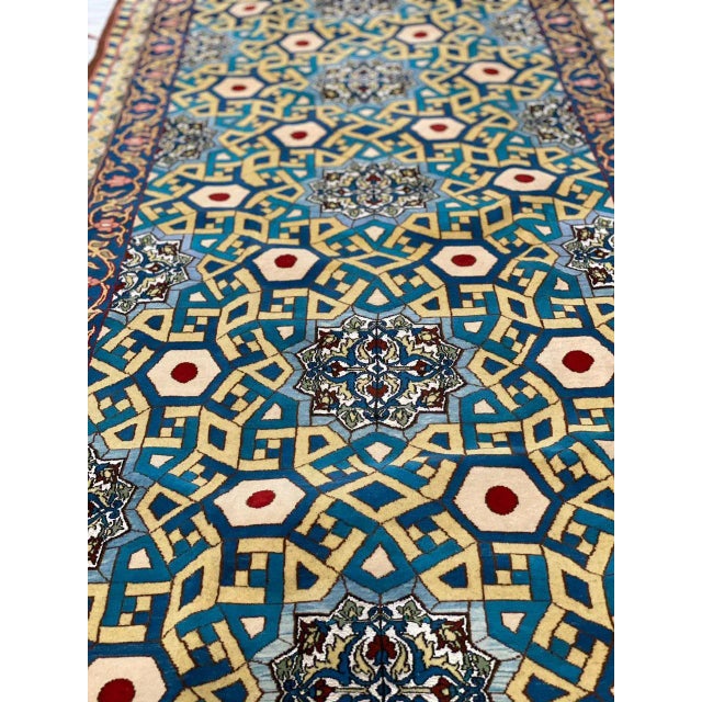 Multi Color Fine Hand Knotted Persian Silk & Wool Isfahan Runner 3'3'' X 12'9'' For Sale - Image 11 of 12