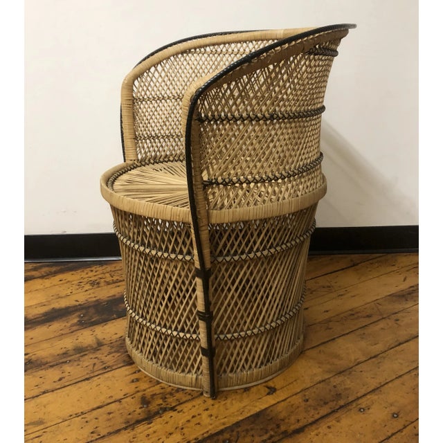 Vintage Boho Chic Rattan & Wicker Peacock Barrel Back Chair For Sale - Image 4 of 5