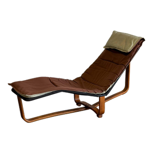 1970s Siesta Lounge Chair Reversible Leather Wool Teak in Style of Ingmar Relling Norway