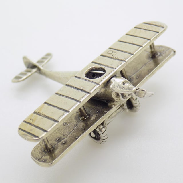Vintage Italian Handmade Genuine Silver Airplane Figurine, 1980s For Sale - Image 3 of 12