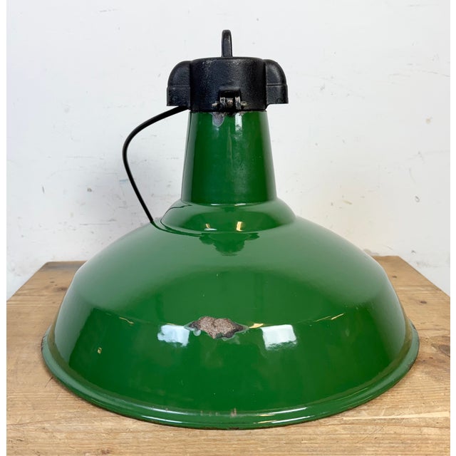 Industrial Green Enamel Factory Pendant Lamp, 1960s For Sale - Image 12 of 18