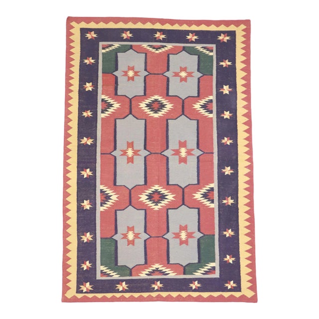 Vintage Romanian Geometric Kilim Rug - 03'11 X 05'11 For Sale