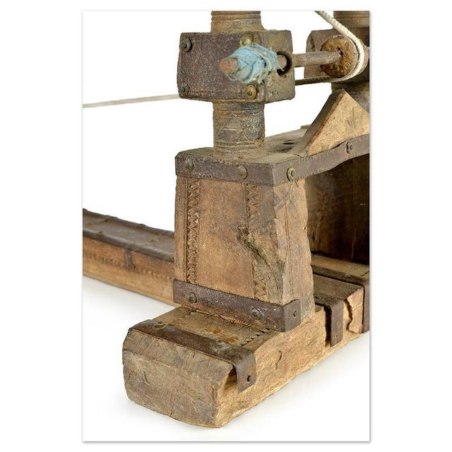 Wood Indian Spinning Loom in Carved Wood For Sale - Image 7 of 8