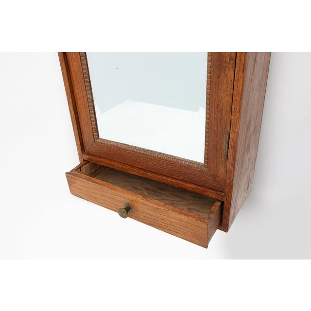 Brown Wooden Wall‑Mounted Shaving Cabinet with Drawer, Belgium, 1920 For Sale - Image 8 of 11