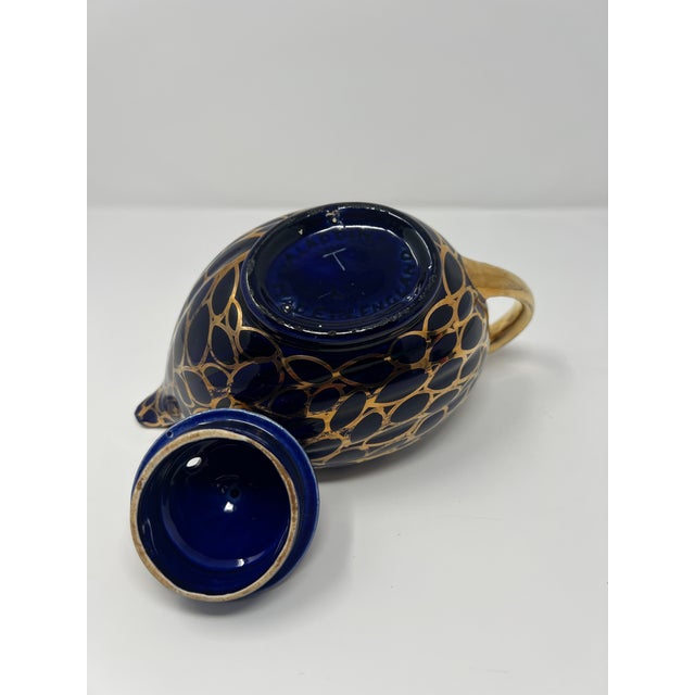 Vintage English “Aladdin” Cobalt Blue & Gilt Teapot, Mid-Century For Sale - Image 10 of 12