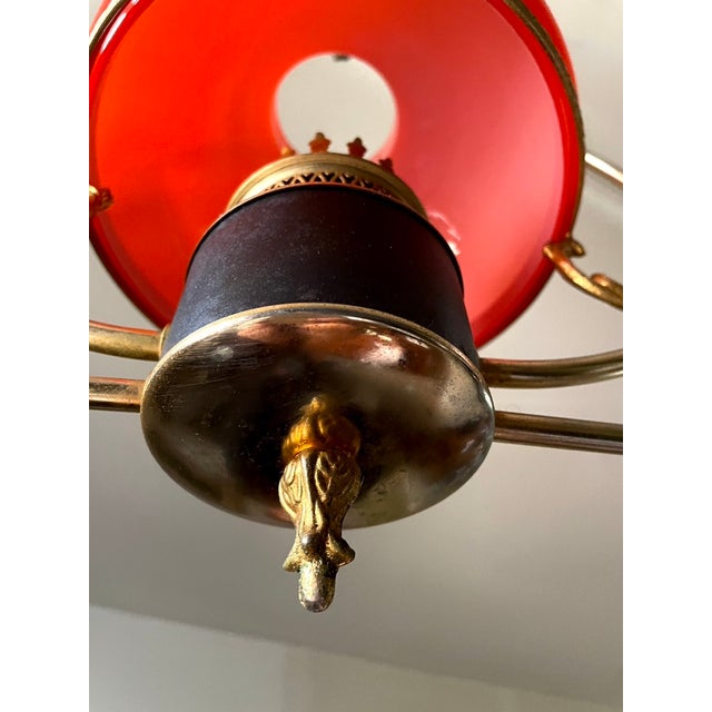 Neoclassical Gilt Chandelier with White and Orange Domes, 1950 For Sale - Image 3 of 13
