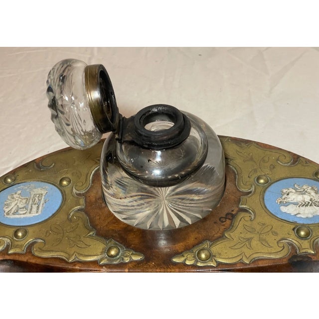 Antique 19th Century Wood Bronze Porcelain Glass Jasperware Inkwell Stand Jar For Sale - Image 11 of 15