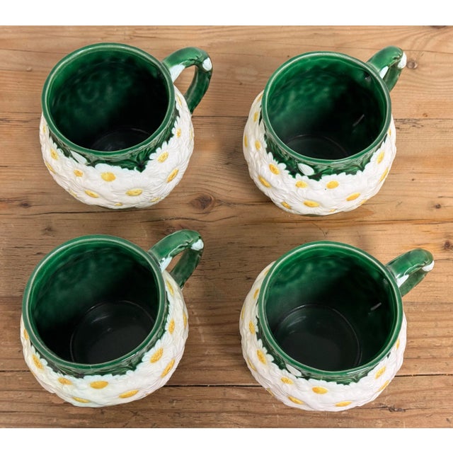 Late 20th Century Vintage Ceramic Daisy Motif Mugs, Set of 4 For Sale - Image 5 of 6